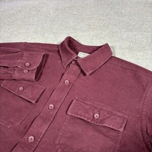 LL Bean Flannel Shirt Mens L Traditional Fit Burgundy Red Chamios Cloth Heavy